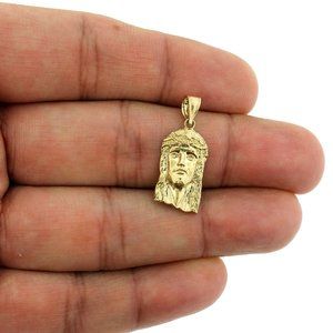 10K Yellow Gold Diamond Cut Jesus Face Head Charm Pendant